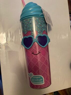 Kids Pink & Teal Ice Cream Tumbler with Straw